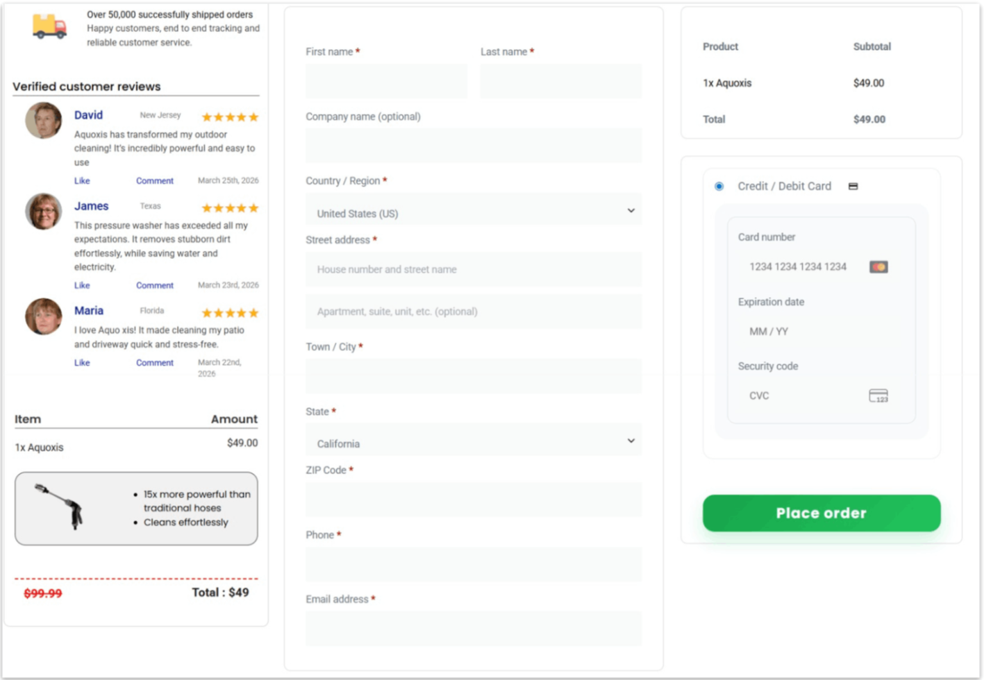 Aquoxis Pressure Washer secure checkout page